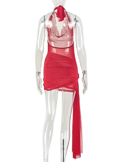 Joskaa Mesh Ruched Backless Halter Mini Dress - mini dress image 4