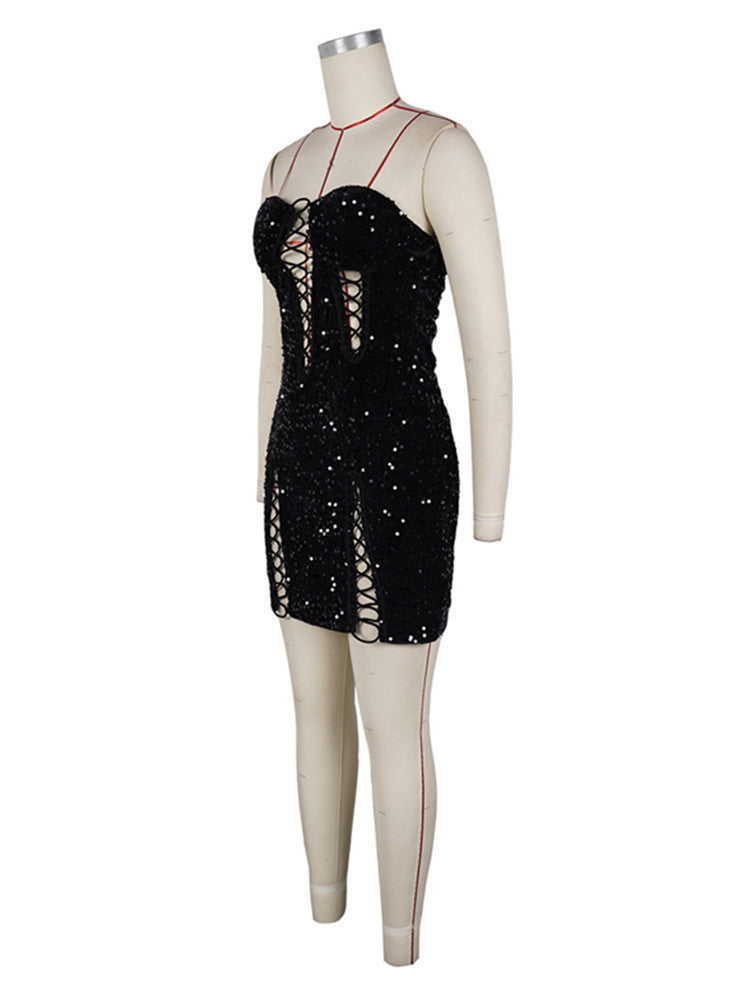 Joskaa Sequin Backless Strapless Zip Up Bodycon Dress - bodycon dress image 3