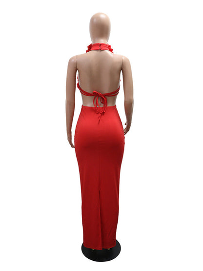 Joskaa Floral Print Cutout Backless Halter Maxi Dress - maxi dress image 4
