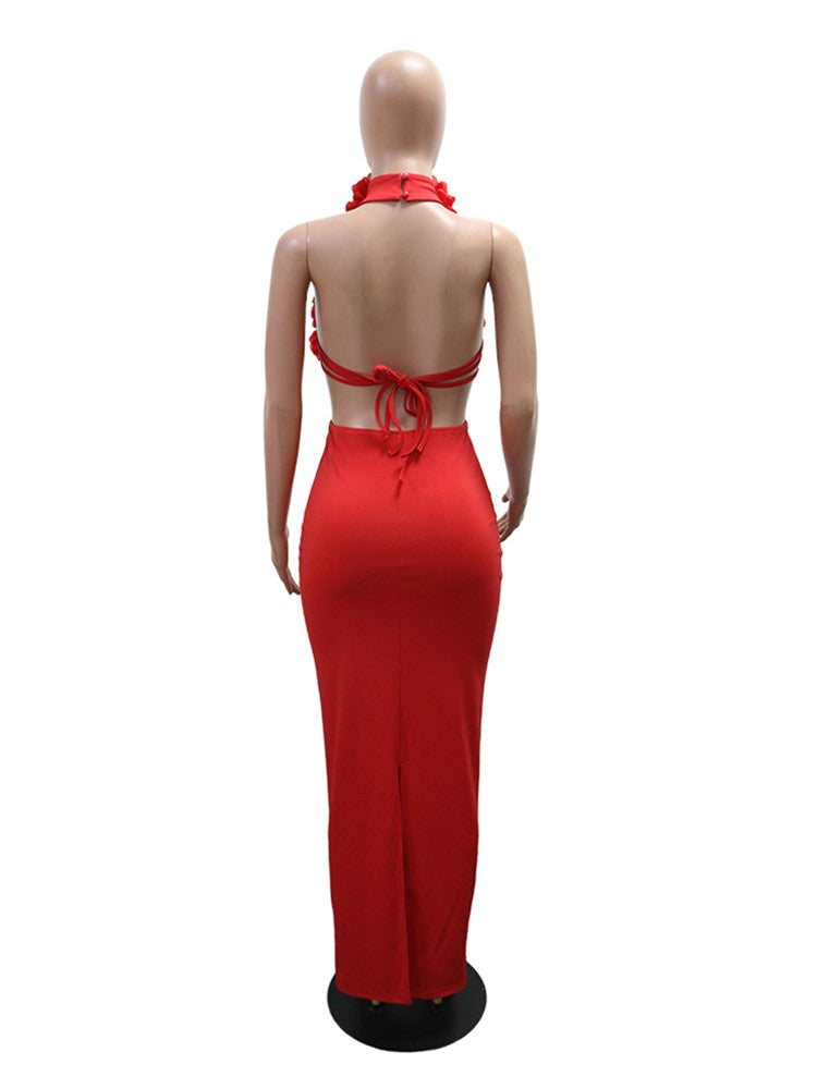Joskaa Floral Print Cutout Backless Halter Maxi Dress - maxi dress image 4