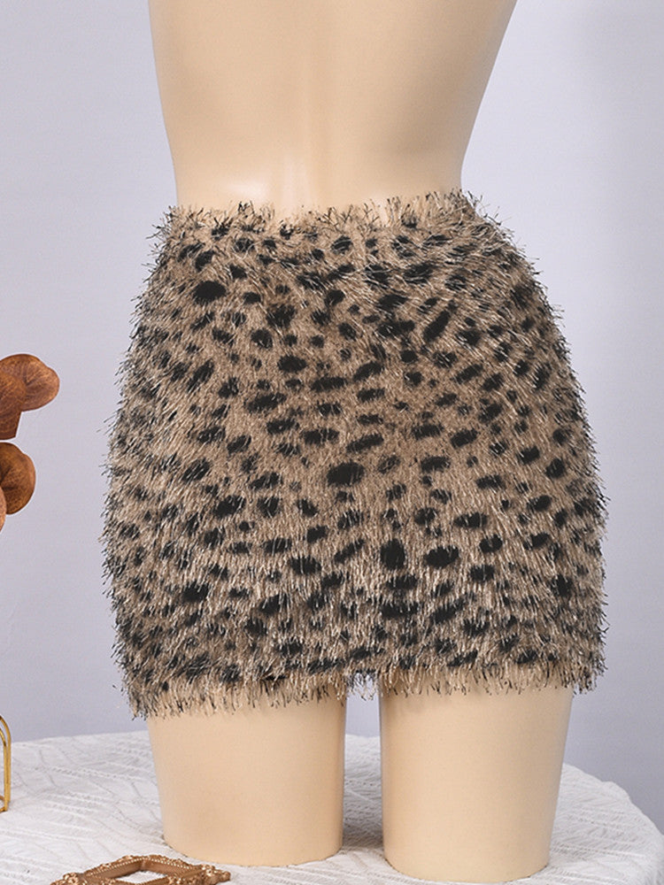 Joskaa Leopard Print Mini Skirt Fall Tassel Elastic - skirt image 4