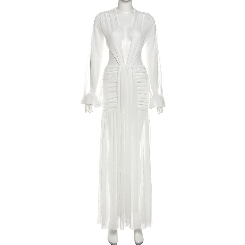 Joskaa Mesh Long Sleeve Bodycon Maxi Dress - maxi dress image 5