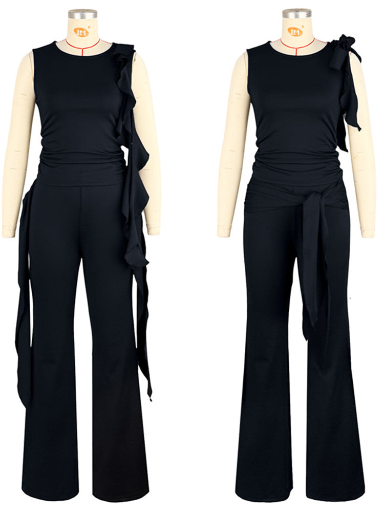 Joskaa Crop Flare Two Piece Set Sporty Ruffles Ribbons - two piece set image 2