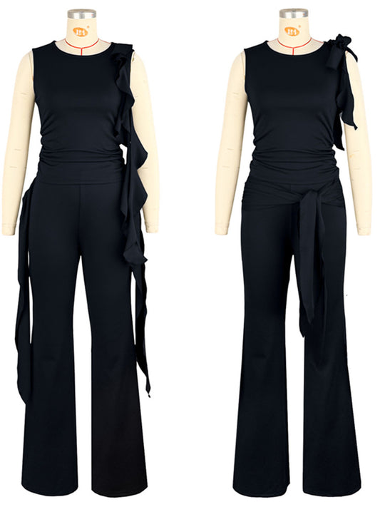Joskaa Crop Flare Two Piece Set Sporty Ruffles Ribbons - two piece set image 2