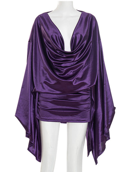 Joskaa Bodycon Pleated Mini Dress Fall Purple Elegant - mini dress image 2