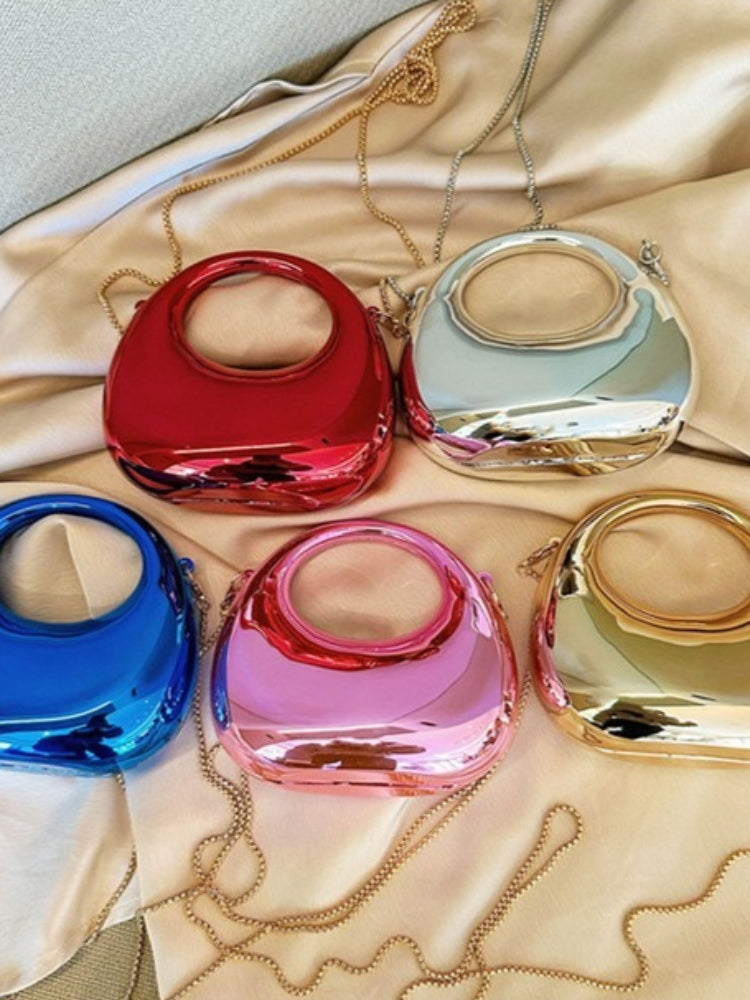 Women's Crescent Acrylic Mini Chain Bag - Front View