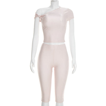 Joskaa Crop Two Piece Set Sporty Asymmetrical Shoulder - two piece set image 7