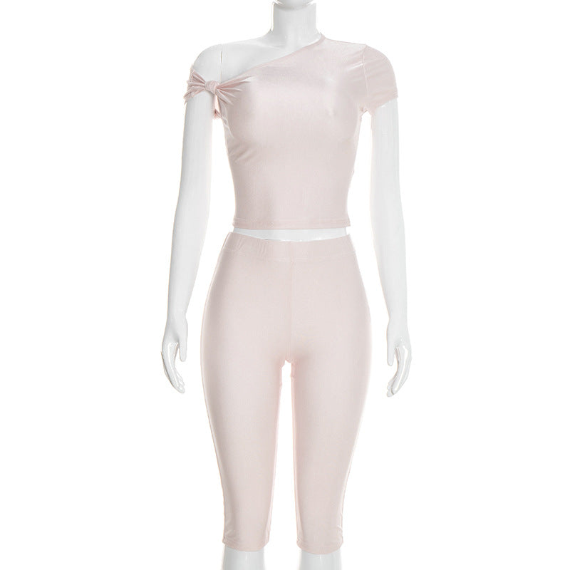 Joskaa Crop Two Piece Set Sporty Asymmetrical Shoulder - two piece set image 7