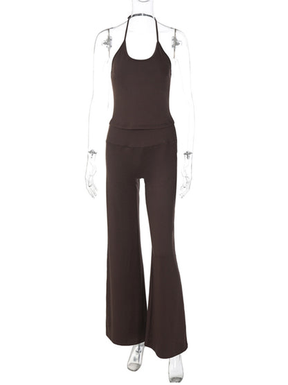 Joskaa Backless Halter High Waist Flare Two Piece Set - two piece set image 2