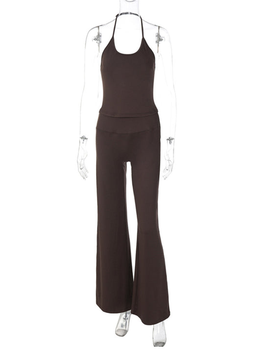 Joskaa Backless Halter High Waist Flare Two Piece Set - two piece set image 2