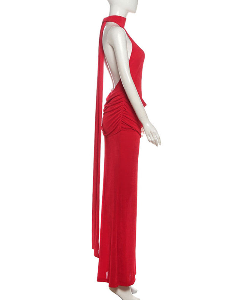 Joskaa Lace Ruched Backless Halter Bodycon Dress - bodycon dress image 3