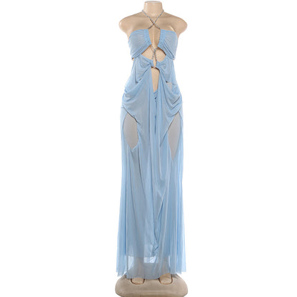 Joskaa Mesh Ruched Backless Halter Dress - dress image 7