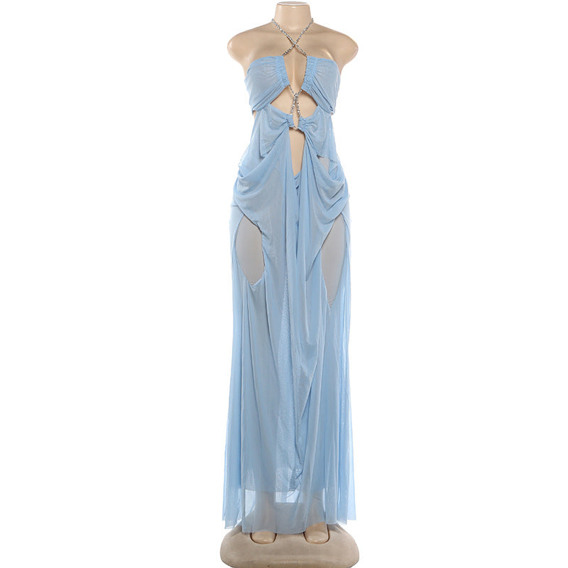 Joskaa Mesh Ruched Backless Halter Dress - dress image 7