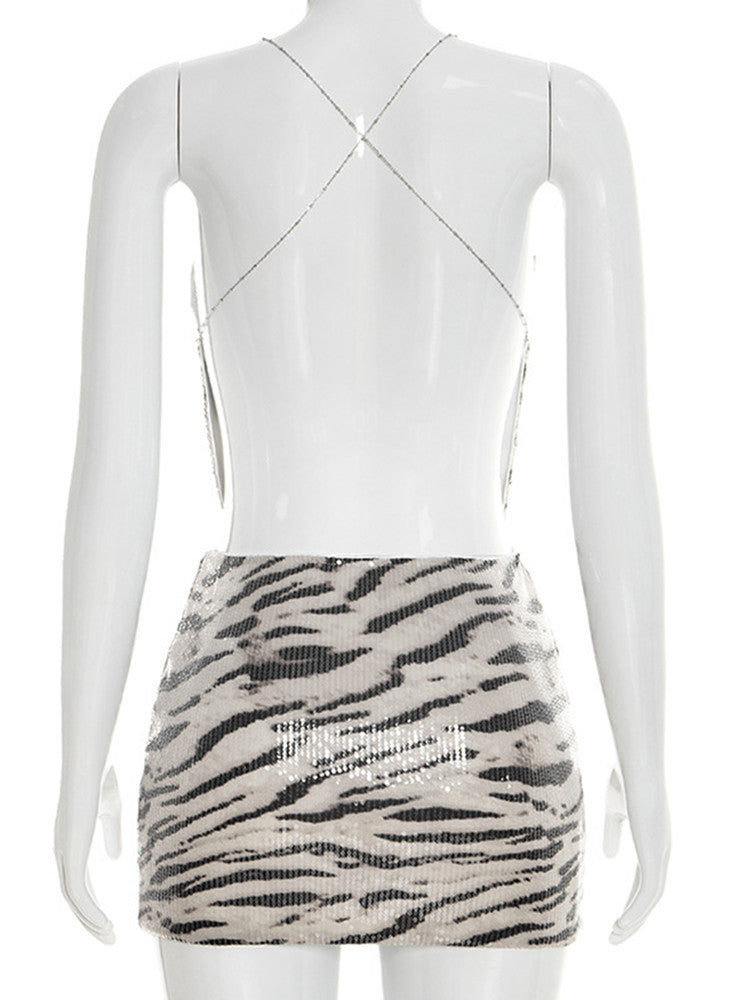 Joskaa Zebra Stripe Stripe Sequin Backless Two Piece Set - two piece set image 4