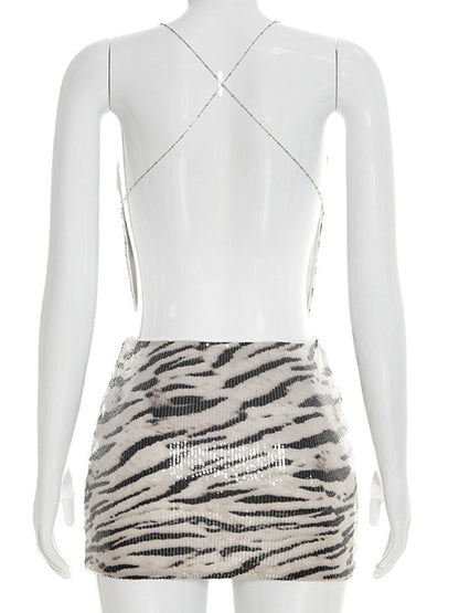Joskaa Zebra Stripe Stripe Sequin Backless Two Piece Set - two piece set image 4