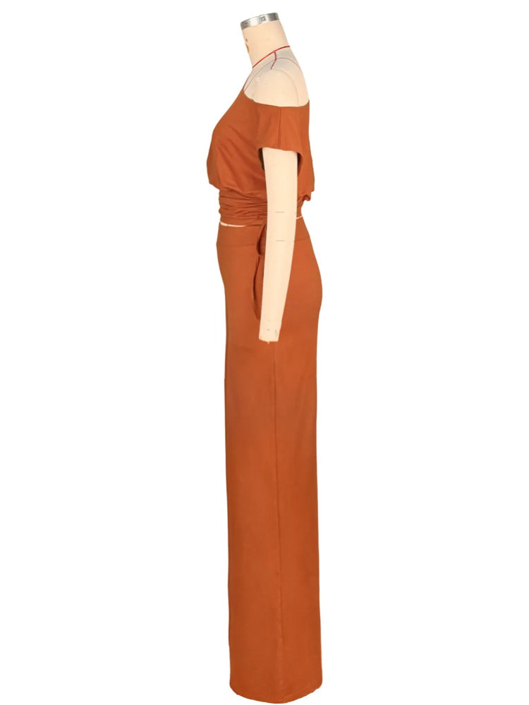 Joskaa Wide Leg Two Piece Set Sporty Off Shoulder - two piece set image 3