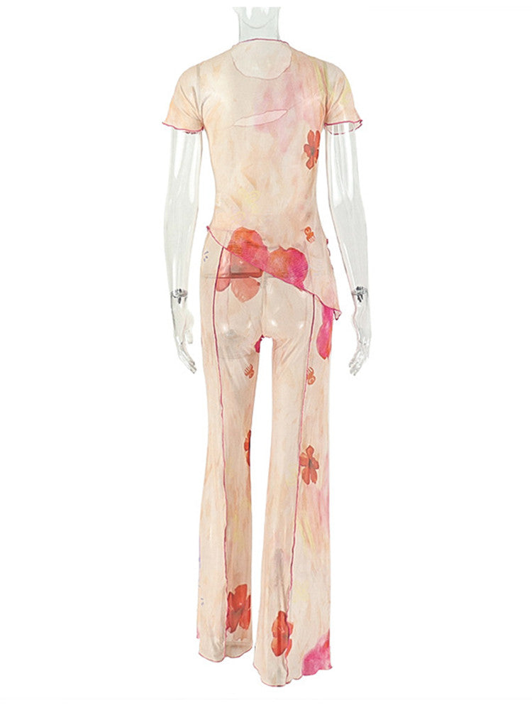 Joskaa Floral Print Short Sleeve Flare Two Piece Set - two piece set image 4