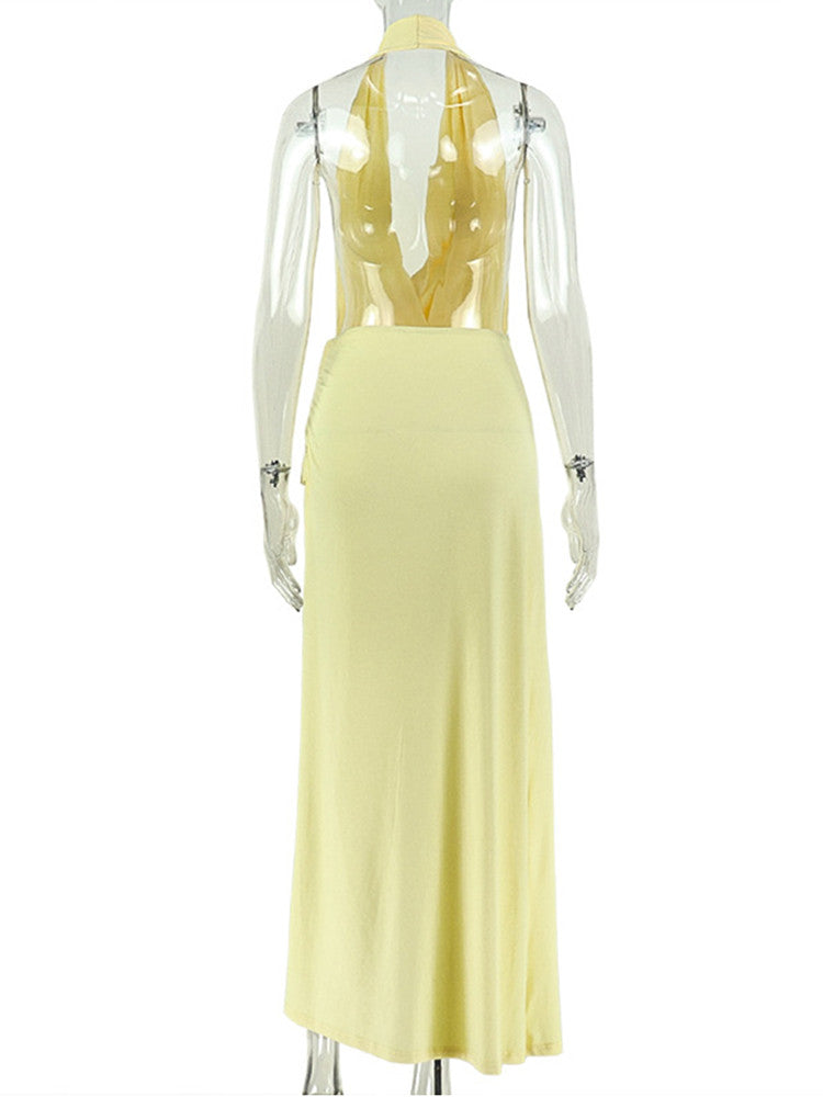 Joskaa Ruched Backless Halter Sleeveless Dress - dress image 4