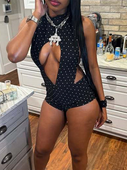 Joskaa Polka Dot Backless Halter Sleeveless Romper - romper image 1