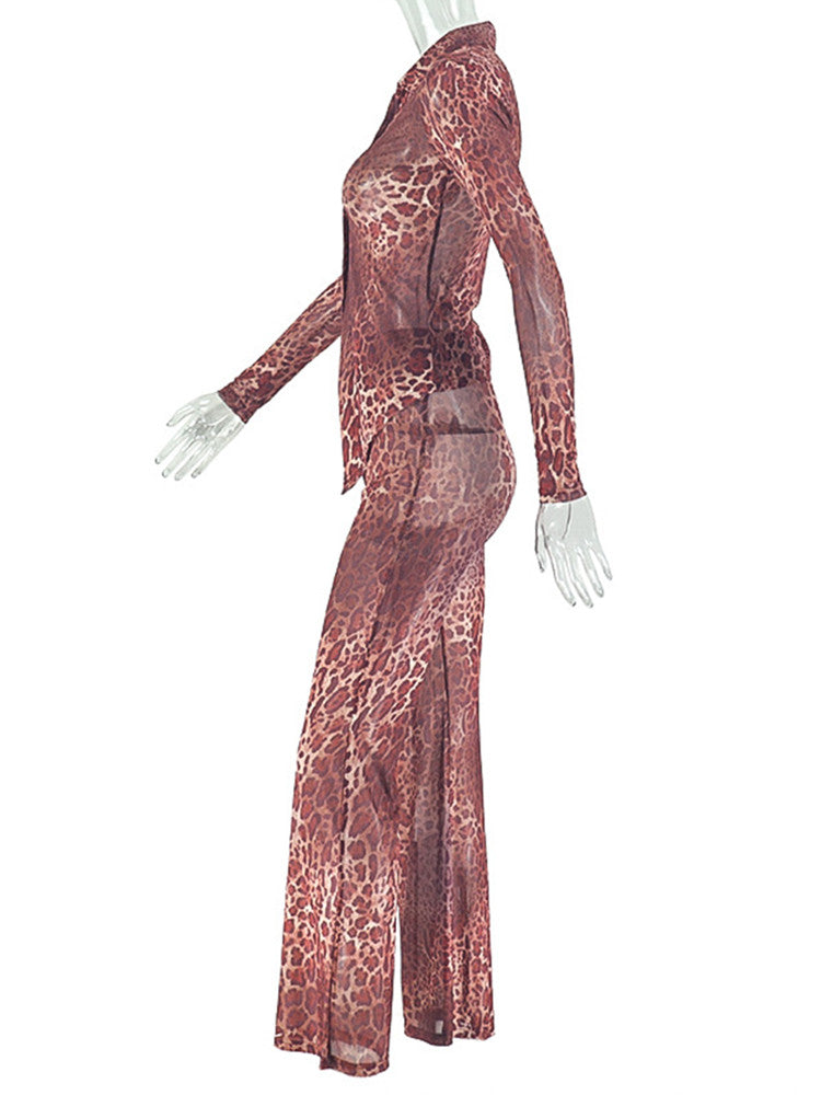 Joskaa Leopard Print Long Sleeve Two Piece Set - two piece set image 3
