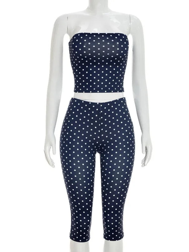 Joskaa Polka Dot Strapless Crop Two Piece Set - two piece set image 2