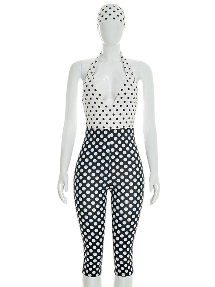 Joskaa Polka Dot Backless Halter Bodycon Romper - romper image 2