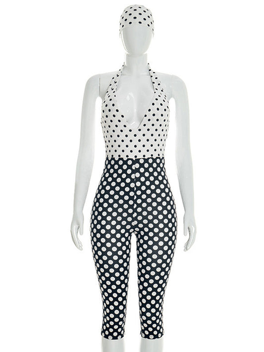 Joskaa Polka Dot Backless Halter Bodycon Romper - romper image 2