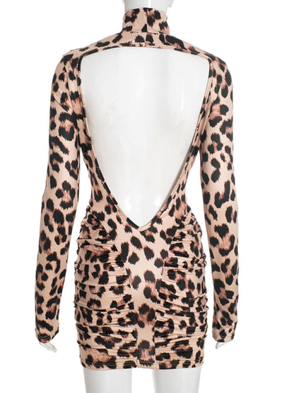 Joskaa Leopard Print Backless Long Sleeve Bodycon Mini Dress - mini dress image 4