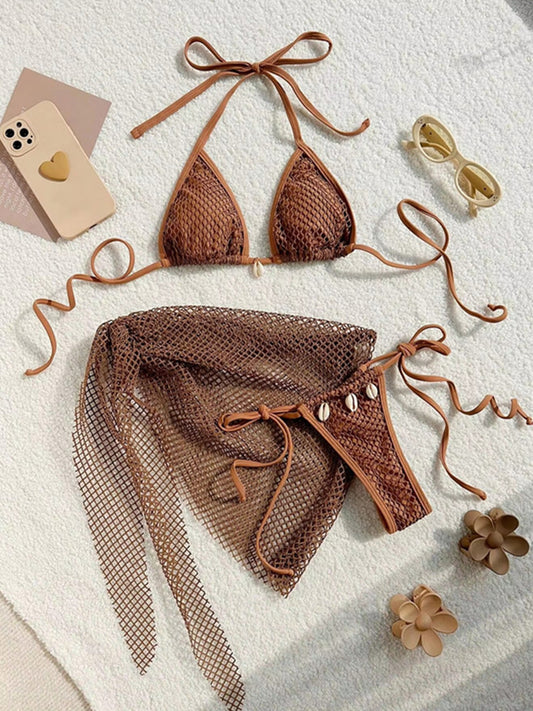 Joskaa Lace Halter Mini Swimwear Piece Bikinis Lace-up - swimwear image 1