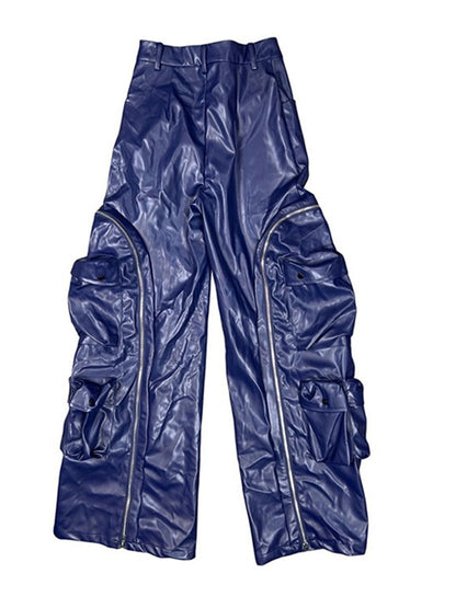Joskaa Faux Leather Zip Up High Waist Wide Leg Pants - pants image 3