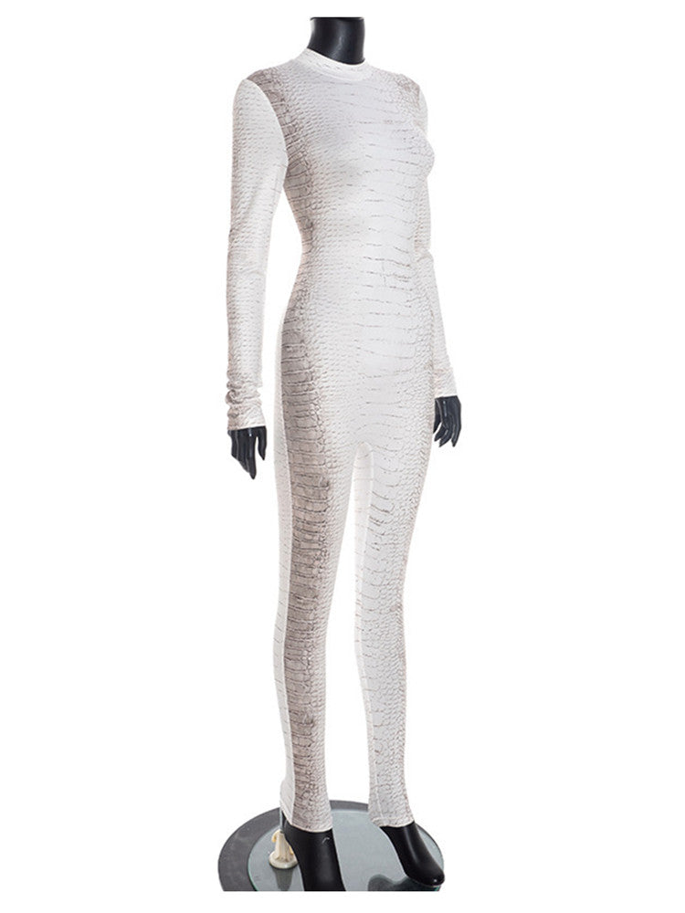 Joskaa Snake Print Zip Up Long Sleeve Bodycon Romper - romper image 3