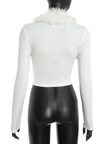 Joskaa Long Sleeve Crop Top Furry Patchwork Tops - top image 4