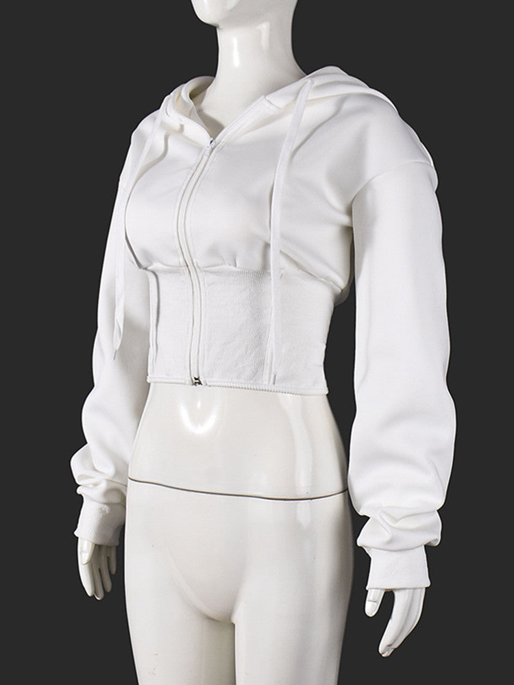 Joskaa Ribbed Knit Hooded Crop Bodycon Jacket - jacket image 3