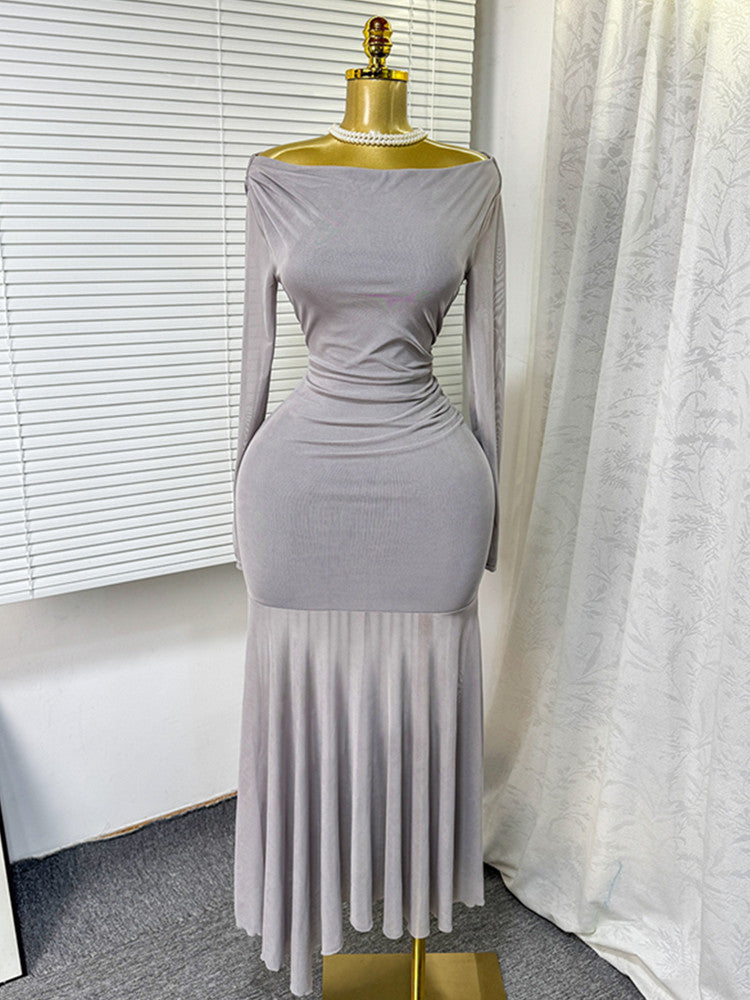 Joskaa Mesh Long Sleeve Bodycon Maxi Dress - maxi dress image 3
