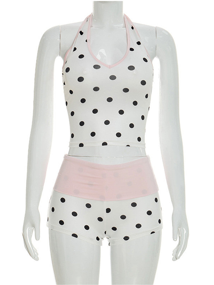 Joskaa Polka Dot Lace Backless Halter Two Piece Set - two piece set image 2