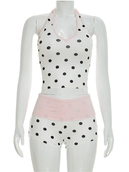 Joskaa Polka Dot Lace Backless Halter Two Piece Set - two piece set image 2