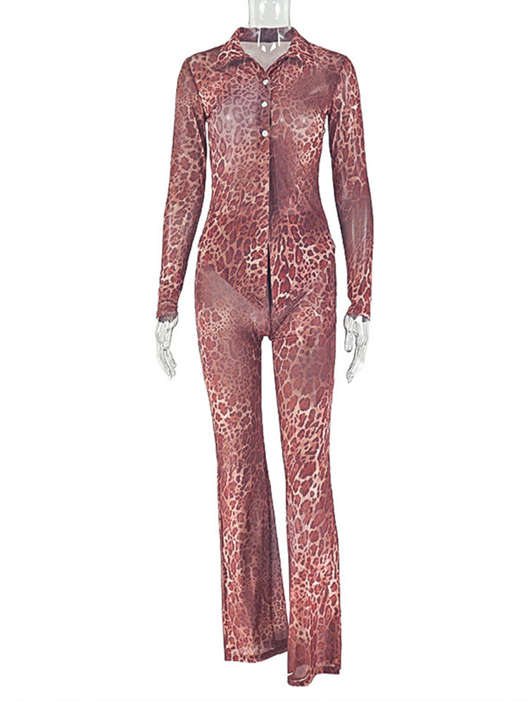 Joskaa Leopard Print Long Sleeve Two Piece Set - two piece set image 2