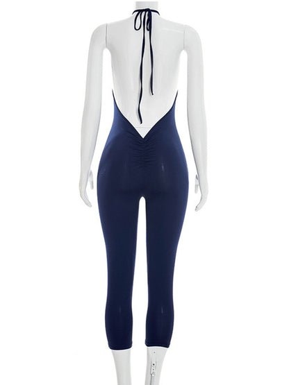 Joskaa Ruched Backless Halter Bodycon Jumpsuit - jumpsuit image 4