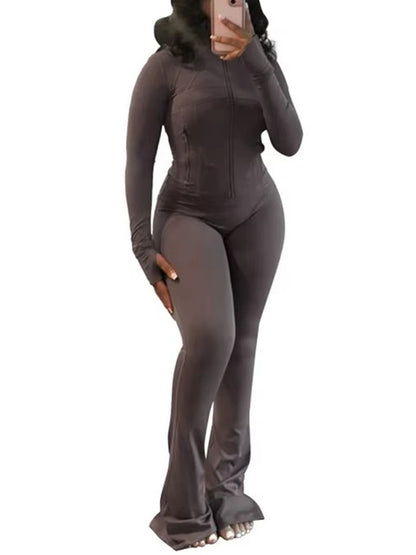 Joskaa Zip Up Long Sleeve Flare Two Piece Set - two piece set image 10