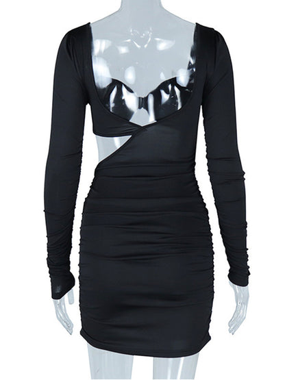 Joskaa Ruched Backless Long Sleeve Bodycon Mini Dress - mini dress image 4