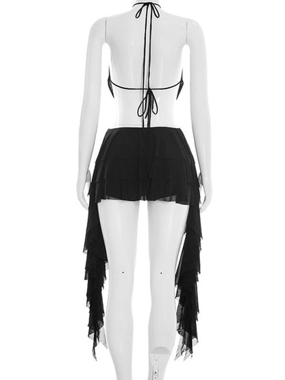 Joskaa Mesh Backless Halter Two Piece Set - two piece set image 6