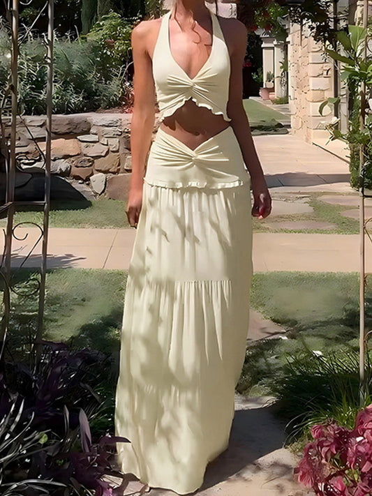 Joskaa Halter Maxi Two Piece Set Sling Neck Ruffle - two piece set image 1