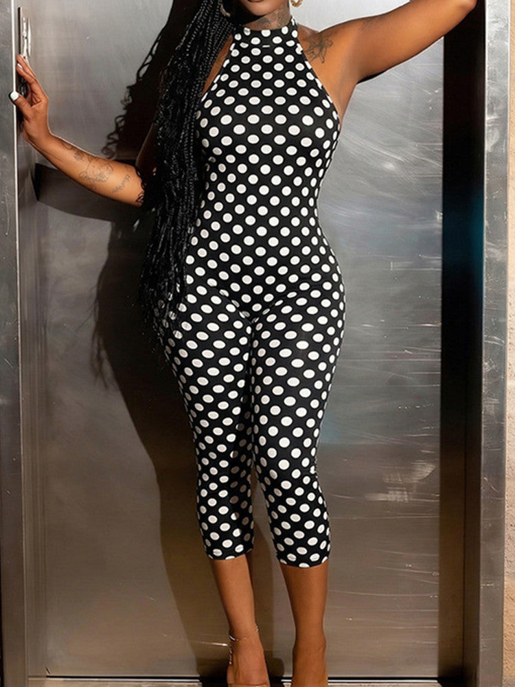 Joskaa Polka Dot Backless Halter Sleeveless Romper - romper image 1