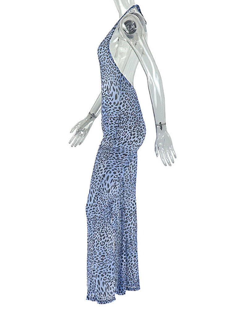 Joskaa Leopard Print Mesh Backless Halter Romper - romper image 3