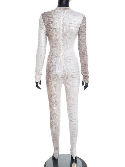 Joskaa Snake Print Zip Up Long Sleeve Bodycon Romper - romper image 4