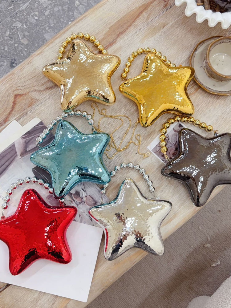 Women's Metallic Star Evening Clutch Crossbody Bag - Women's Fashion Wholesale - Front View