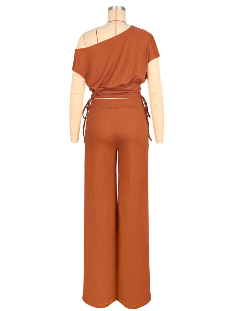 Joskaa Wide Leg Two Piece Set Sporty Off Shoulder - two piece set image 4