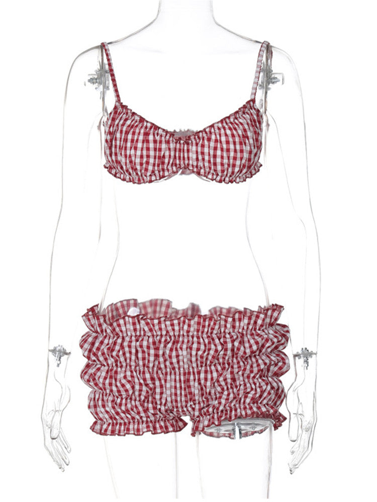 Joskaa Plaid Swimwear Print Red Piece - swimwear image 2