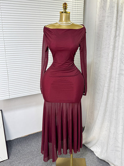 Joskaa Mesh Long Sleeve Bodycon Maxi Dress - maxi dress image 1