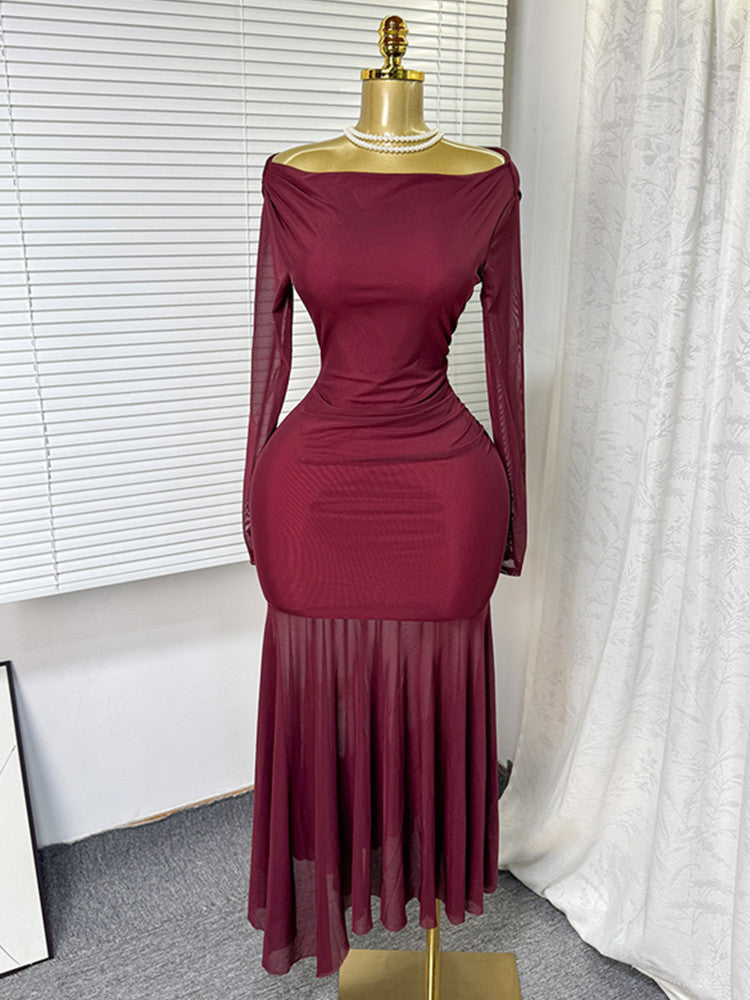Joskaa Mesh Long Sleeve Bodycon Maxi Dress - maxi dress image 1
